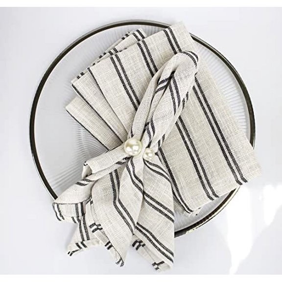 Fennco Styles Modern Striped Linen Blend Cloth Napkins 20" W x 20" L, Set of 4 - Black Woven Dinner Napkins for Home Décor, Dining Table, Banquets, Family Gathering and Special Events