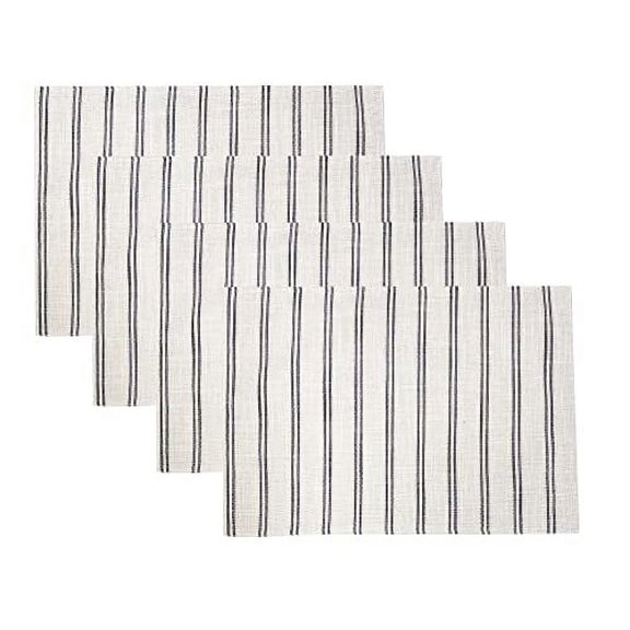 Fennco Styles Modern Striped Linen Blend Placemats 14" W x 20" L, Set of 4 - Black Woven Table Mats for Home Décor, Dining Table, Banquets, Family Gathering and Special Events