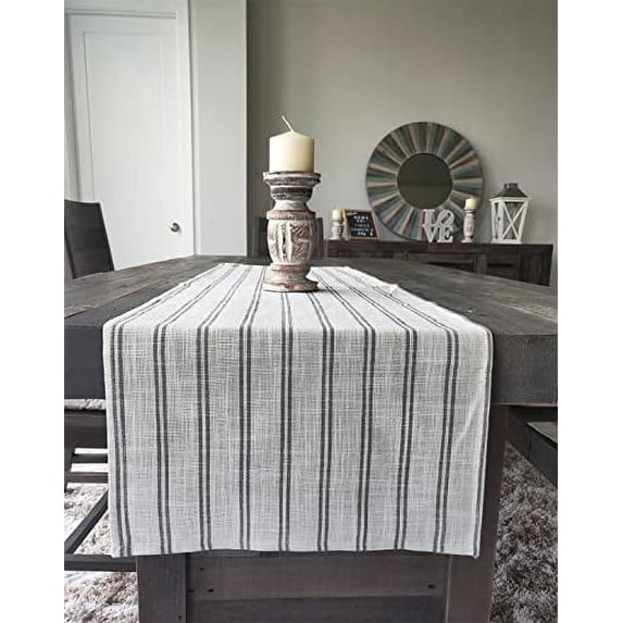 Fennco Styles Modern Striped Linen Blend Table Runner 16" W x 72" L - Grey Woven Table Cover for Home Décor, Dining Table, Banquets, Family Gathering and Special Events
