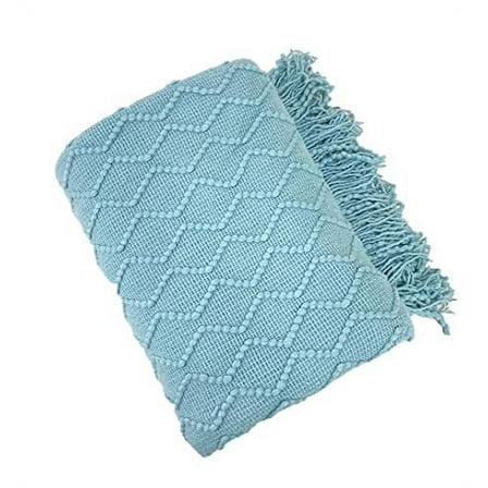 Fennco Styles Modern Textured Weave Knit Throw with Fringe 50" W x 60" L - Aqua Chevron Throw Blanket for Sofa, Couch, Living Room, Bedroom Décor