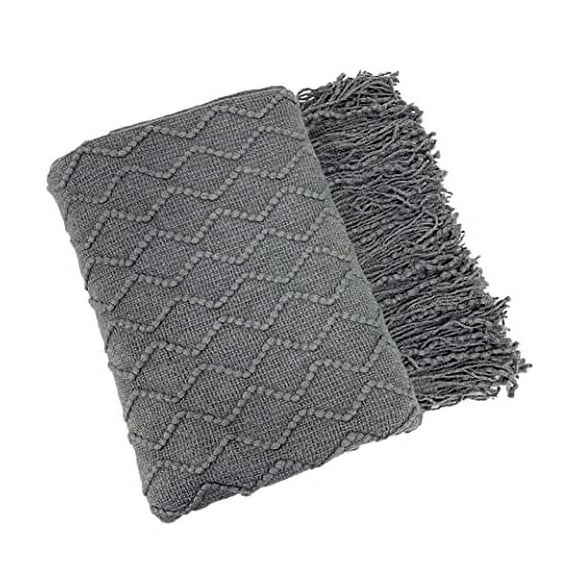 Fennco Styles Modern Textured Weave Knit Throw with Fringe - Grey Chevron Throw Blanket for Sofa, Couch, Living Room, Bedroom Décor