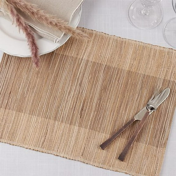 Fennco Styles Modern Water Hyacinth Banded Placemats 14 x 19 Inch, Set of 4 - Natural Shimmering Table Mats for Home Décor, Dining Table, Banquets, Holiday and Special Events