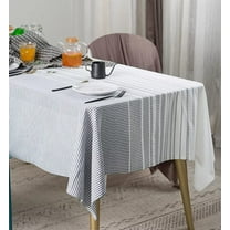 Fennco Styles Modern Woven Striped Cotton Tablecloth 40" W X 55" L - White Textured Rectangle Table Cover for Dining Table, Banquet, Family Gathering, Holiday and Special Occasion
