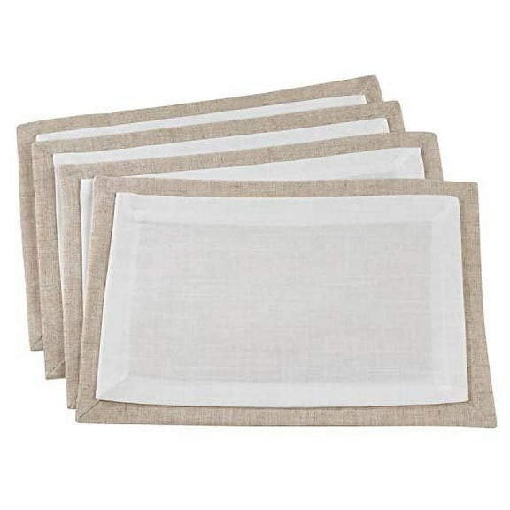 Fennco Styles Moldura Collection Classic Double Layer Linen Blend 13 x 19 Inch Placemats, Set of 4 – Ivory Placemats for Banquets, Wedding, Special Events and Home Décor