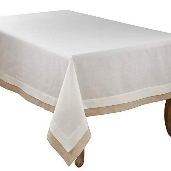 Fennco Styles Moldura Collection Classic Double Layer Linen Blend 67 x 120 Inch Tablecloth – Ivory Tablecloth for Banquets, Wedding, Special Events and Home Décor