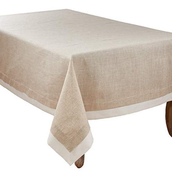Fennco Styles Moldura Collection Classic Double Layer Linen Blend 67 x 120 Inch Tablecloth – Natural Tablecloth for Banquets, Wedding, Special Events and Home Décor