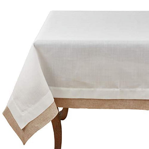 Fennco Styles Moldura Collection Classic Double Layer Linen Blend 67 x 67 Inch Tablecloth – Ivory Tablecloth for Banquets, Wedding, Special Events and Home Décor