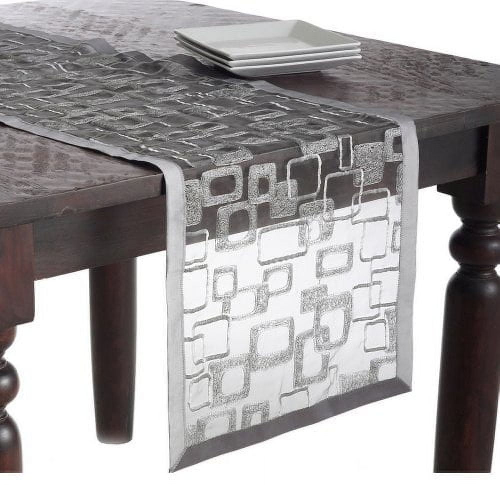 Silver Geometric Embroidered Sheer Table Runner 16"x36"