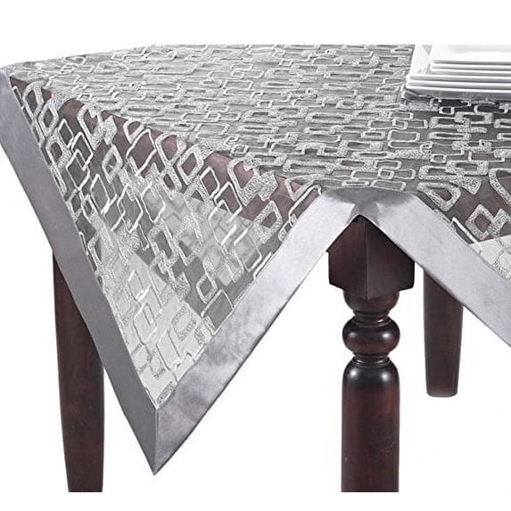 Fennco Styles Mondrian Embroidered Geometric Design Tablecloth (40"x40", Silver)
