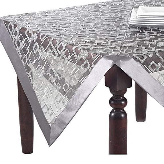 Fennco Styles Mondrian Embroidered Geometric Design Tablecloth (60"X60", Silver)