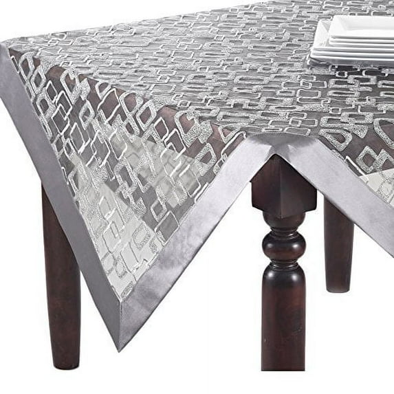 Fennco Styles Mondrian Embroidered Geometric Design Tablecloth (84"x84", Silver)
