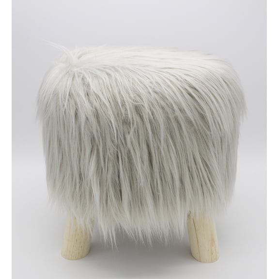 Fennco Styles Mongolian Long Hair Faux Fur Stool (Grey)
