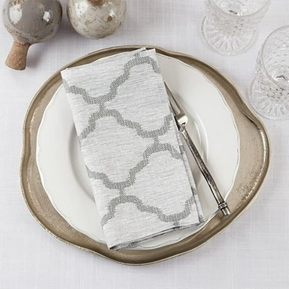 Fennco Styles Moroccan Laser-Cut Hemstitched Cloth Napkins 20" W x 20" L, Set of 4 - Grey Lattice Dinner Napkins for Home Décor, Everyday Use, Weddings, Banquets, Holidays