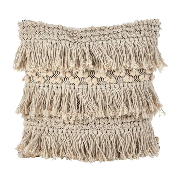 Fennco Styles Moroccan Wedding Blanket Style Design Fringe Cotton Down Filled Throw Pillow 18" Square (Style 1)