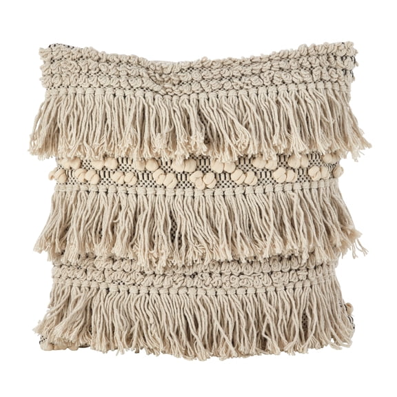 Fennco Styles Moroccan Wedding Blanket Style Design Fringe Cotton Down Filled Throw Pillow 18" Square (Style 1)