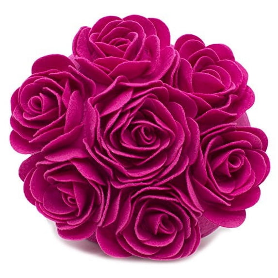 Fennco Styles Multi Rose Motifs Felt 15-inch Round Decorative Throw Pillow (Fuchsia, Case + Insert)