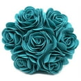 thumbnail image 1 of Fennco Styles Multi Rose Motifs Felt 15-inch Round Decorative Throw Pillow (Teal, Case + Insert), 1 of 6