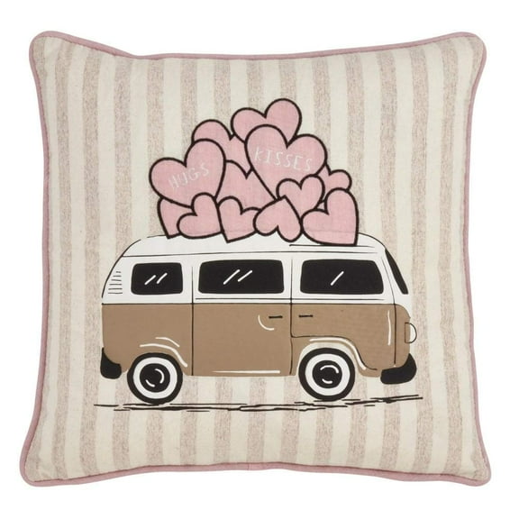 Fennco Styles Natural Love Bus Decorative Throw Pillow Cover – 17 Inch Square Valentine Holidays Cushion Case for Couch, Sofa, Bedroom, Office and Living Room Décor