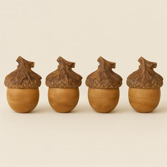 Fennco Styles Natural Resin Acorns Decorative Ornaments, Set of 4 Rustic Fall & Holiday Dcor, 5H Tabletop Accents for Home, Kitchen, Dining, Mantel & Centerpieces