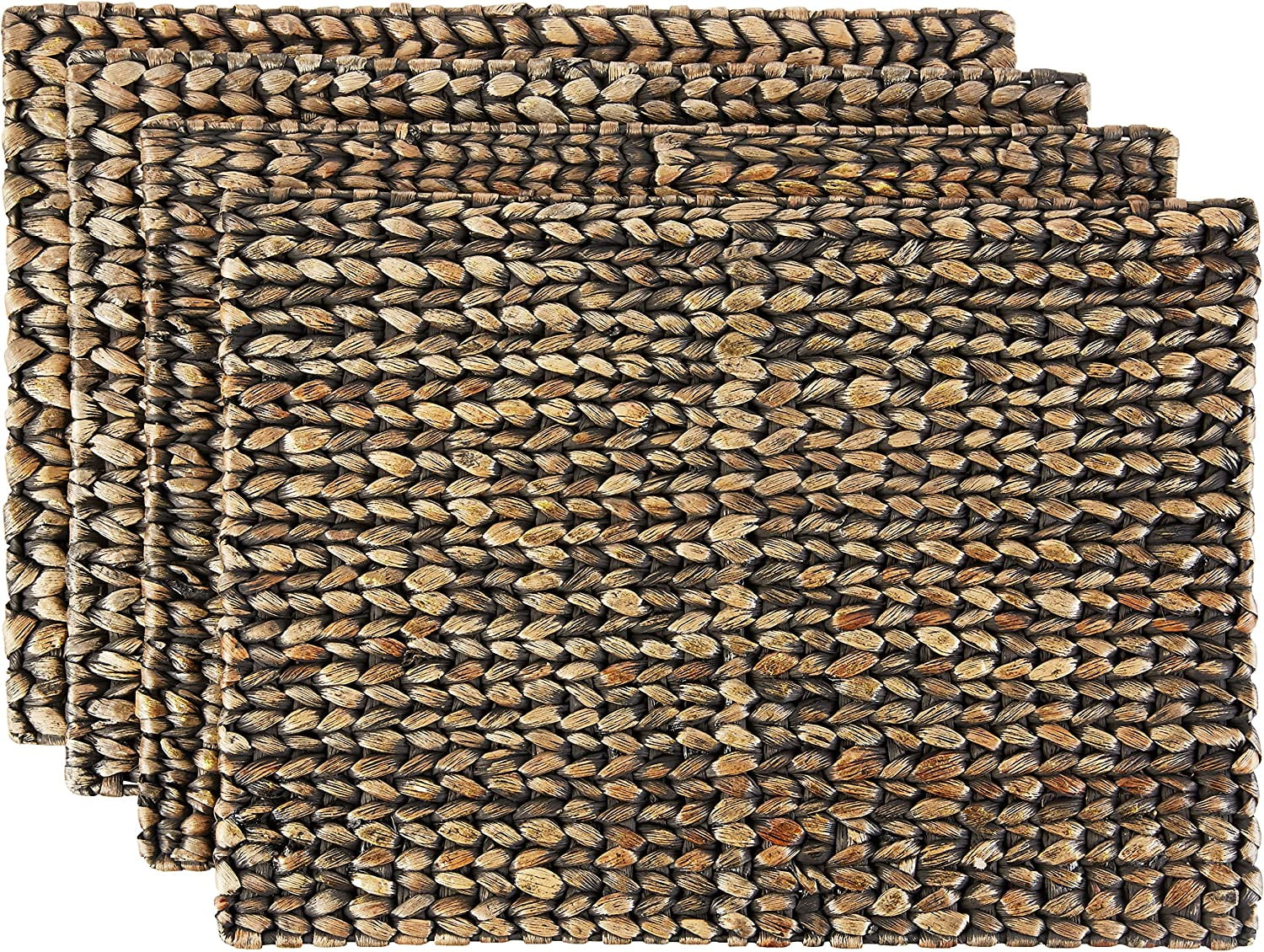 Fennco Styles Natural Woven Water Hyacinth Rectangular Placemats - Set of 4 (Black)