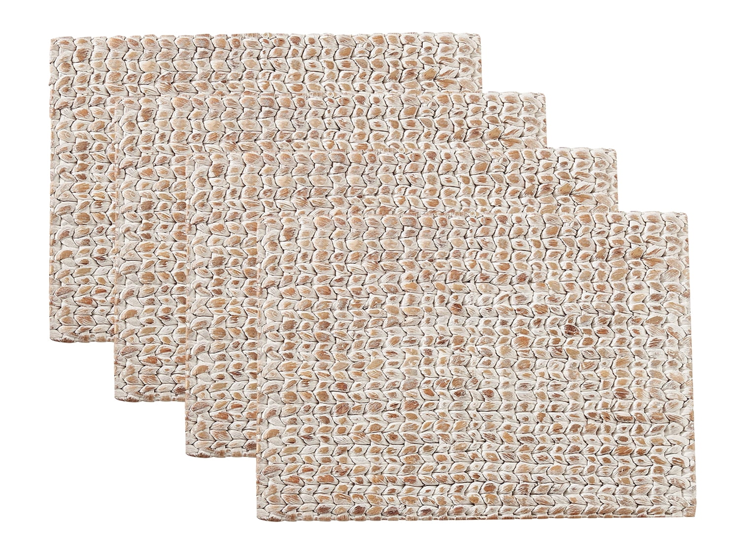 Fennco Styles Natural Woven Water Hyacinth Rectangular Placemats - Set of 4 (White)