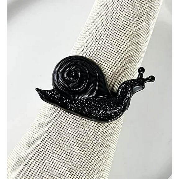 Fennco Styles Nature's Touch Snail Metal Napkin Rings, Set of 4 – Black Napkin Holders for Family Dinner, Themed Party, Table Décor, Banquets, Holidays and Special Occasion