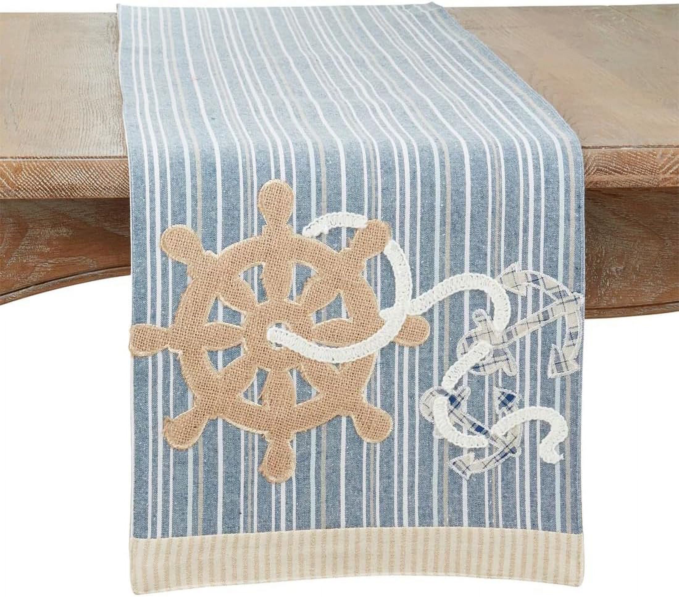 Fennco Styles Navy Blue Helm & Anchor Table Runner 14" W x 72