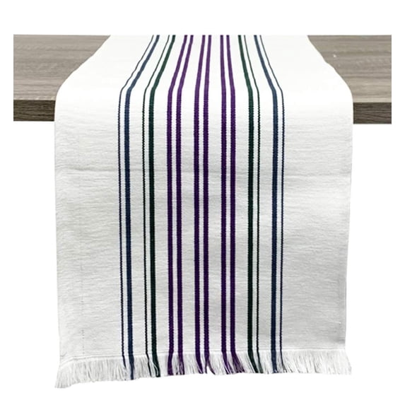 Fennco Styles Netural Stripes Fringe Canvas Cotton Table Linen Collection
