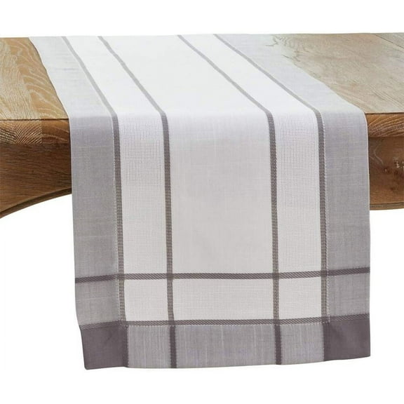 Fennco Styles Neutral Banded Border Design Table Runner - Decorative Table Cover for Everyday Use, Dining Table Décor, Banquets, Family Gatherings and Special Occasions