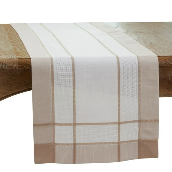 Fennco Styles Neutral Banded Border Design Table Runner - Decorative Table Cover for Everyday Use, Dining Table Décor, Banquets, Family Gatherings and Special Occasions