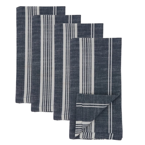 Fennco Styles Neutral Classic Multi Striped 100% Cotton Napkins 20x20 Inch, Navy Blue
