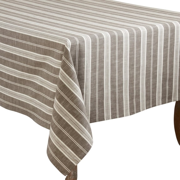 Fennco Styles Neutral Classic Multi Striped 100% Cotton Tablecloth 65x120 Inch, Grey