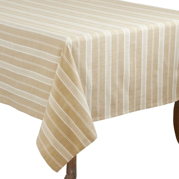 Fennco Styles Neutral Classic Multi Striped 100% Cotton Tablecloth 70x70 Inch, Khaki