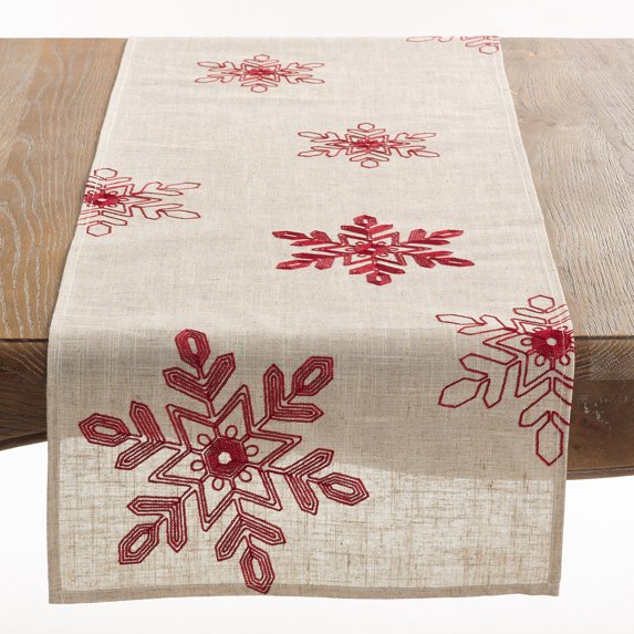 Fennco Styles Nivalis Collection Holiday Embroidered Snowflakes Table Runner 16x108 Inch Red