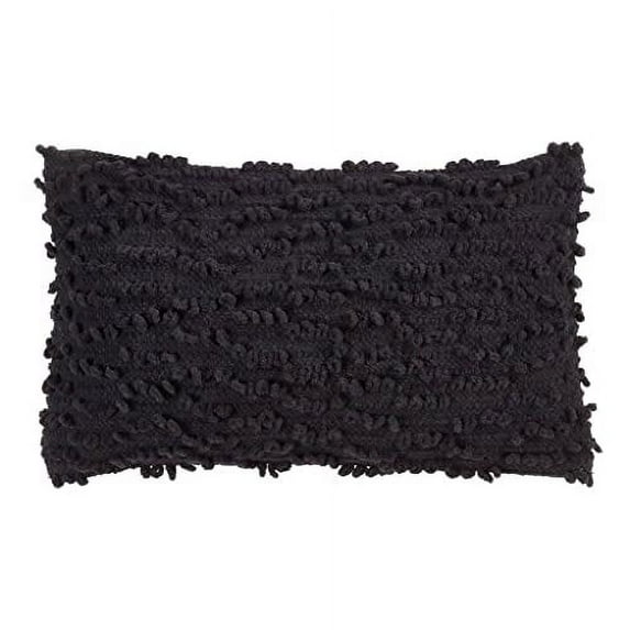 Fennco Styles Nubby Textured Design Cotton Down Filled Throw Pillow 12" W X 20" L - Black Decorative Pillow for Home, Couch, Bedroom, Living Room and Office Décor
