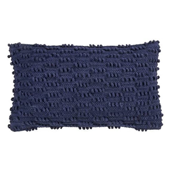 Fennco Styles Nubby Textured Design Cotton Down Filled Throw Pillow 12" W X 20" L - Navy Blue Decorative Pillow for Home, Couch, Bedroom, Living Room and Office Décor