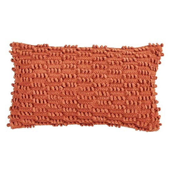 Fennco Styles Nubby Textured Design Cotton Down Filled Throw Pillow 12" W X 20" L - Rust Decorative Pillow for Home, Couch, Bedroom, Living Room and Office Décor