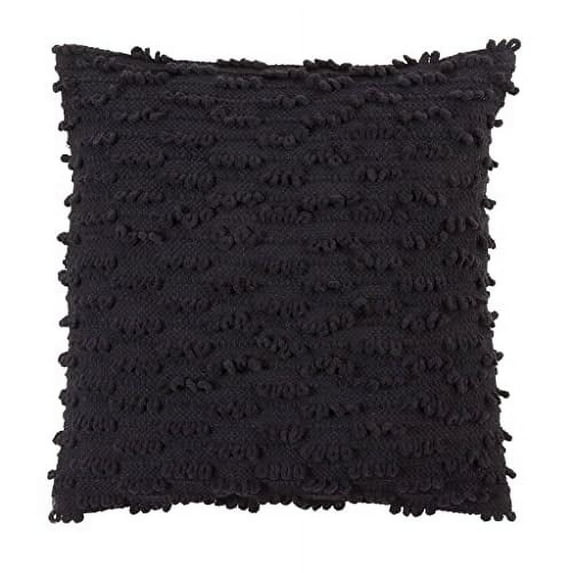 Fennco Styles Nubby Textured Design Cotton Down Filled Throw Pillow 20" W X 20" L - Black Decorative Pillow for Home, Couch, Bedroom, Living Room and Office Décor