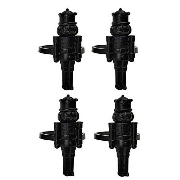 Fennco Styles Nutcracker Festive Metal Napkin Rings, Set of 4 - Black Decorative Napkin Holders for Home, Dining Table, Christmas Décor, Holiday, Family Gathering and Special Occasion