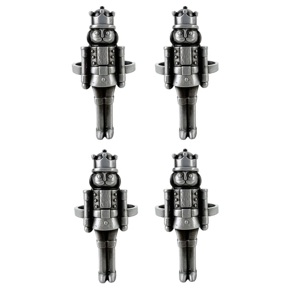 Fennco Styles Nutcracker Festive Metal Soldier Napkin Rings, Set of 4 - Platinum Decorative Napkin Holders for Home, Dining Table, Christmas Décor, Holiday, Family Gathering and Special Occasion