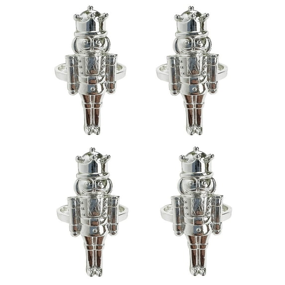 Fennco Styles Nutcracker Festive Metal Soldier Napkin Rings, Set of 4 - White Silver Decorative Napkin Holders for Home, Dining Table, Christmas Décor, Holiday, Family Gathering and Special Occasion