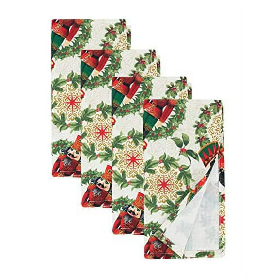 Fennco Styles Nutcracker Holiday Cloth Napkins 20"W X 20"L, Set of 4 - Red & Green Solider Print Festive Dinner Napkins for Christmas Décor, Dining Room, Banquet, Family Gathering and Special Events