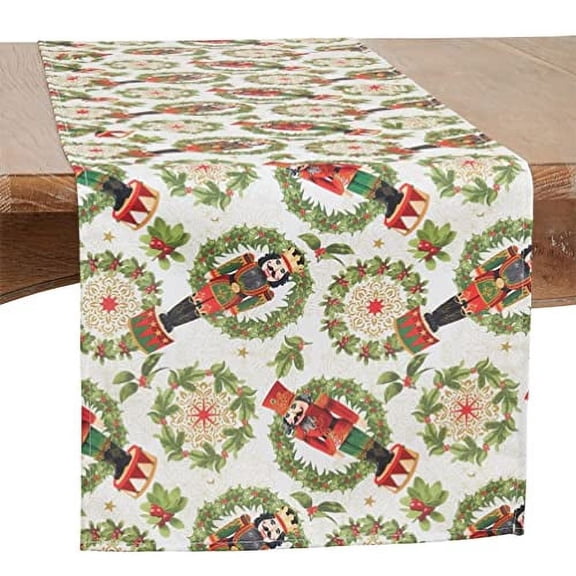 Fennco Styles Nutcracker Holiday Table Runner 16" W X 108" L - Red & Green Solider Print Festive Table Cover for Christmas Décor, Dining Room, Banquet, Family Gathering and Special Events