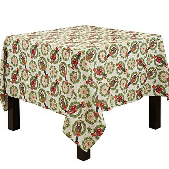 Fennco Styles Nutcracker Holiday Tablecloth 65" W X 84" L - Red & Green Solider Print Festive Table Cover for Christmas Décor, Dining Room, Banquet, Family Gathering and Special Events