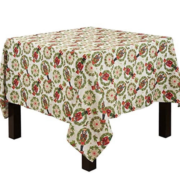 Fennco Styles Nutcracker Holiday Tablecloth 70" W X 70" L - Red & Green Solider Print Festive Table Cover for Christmas Décor, Dining Room, Banquet, Family Gathering and Special Events