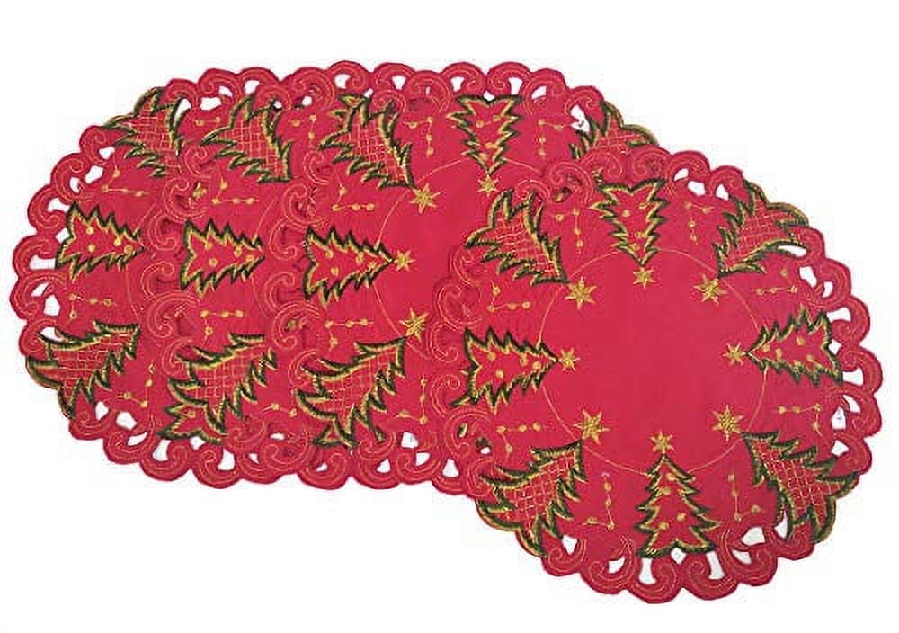 Fennco Styles Pandora Collection Holiday Christmas Tree 14 Inch Round Placemats, Set of 4