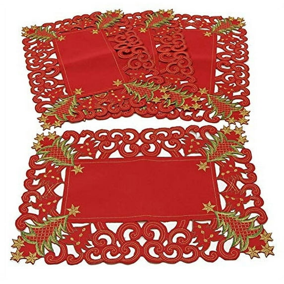 Fennco Styles Pandora Collection Holiday Christmas Tree Placemats 14 x 20 Inch, Set of 4