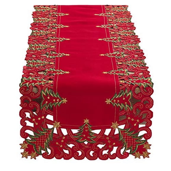Fennco Styles Pandora Collection Holiday Christmas Tree Table Runner 16"x52" - Red Table Cover for Home, Dining Room Décor, Banquet, Family Gathering and Special Occasion