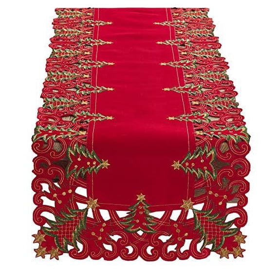 Fennco Styles Pandora Collection Holiday Christmas Tree Tablecloth (Red, 16"x54" Table Runner)