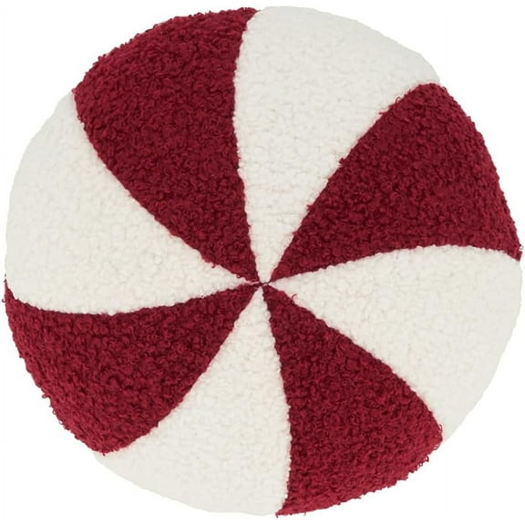 Fennco Styles Peppermint Candy Decorative Filled Throw Pillow 10" X 10" Round - Red and White Holiday Accent Pillow for Christmas, Home, Couch, Bedroom, Living Room and Office Decor